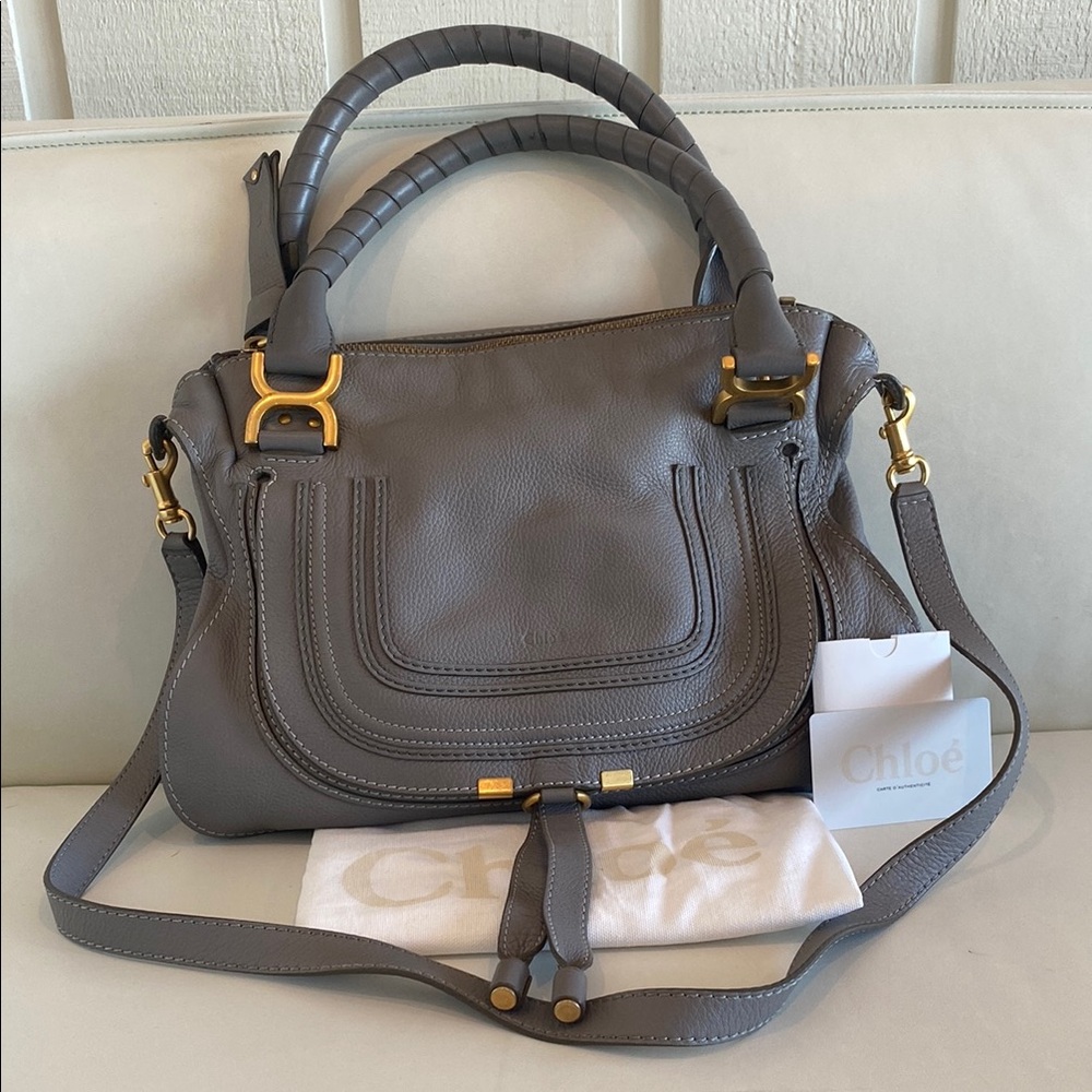 Authentic CHLOE Calfskin MediumMarcie Satchel Cashmere Grey